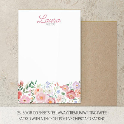 Personalized Flower Notepad – Custom Name Notepads | Pink Floral Garden Stationery Gift