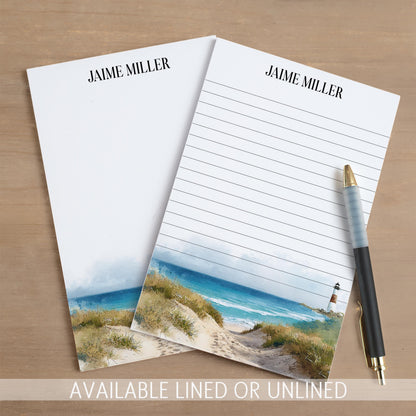 Personalized Notepad - Custom Nautical Notepads With Beach Lighthouse Design