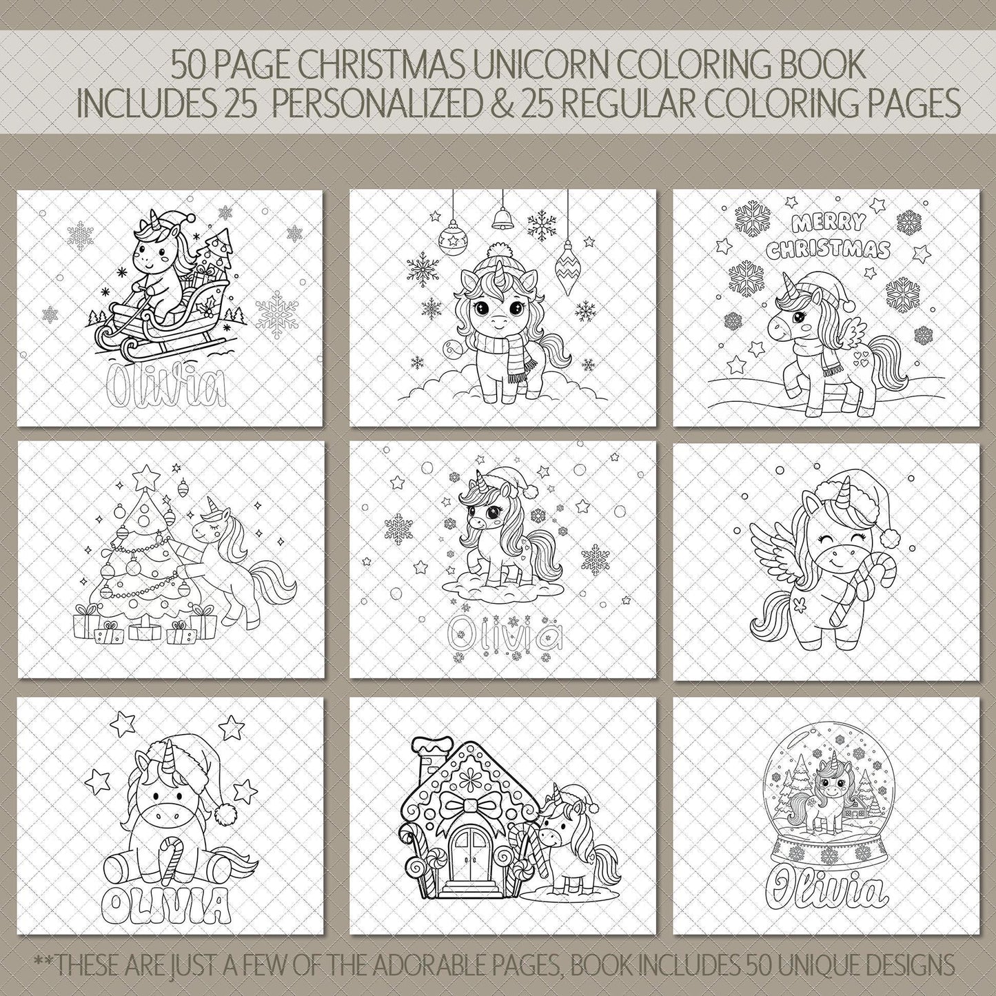 Personalized Unicorn Coloring Book, Christmas Advent 11x8.5" Spiral