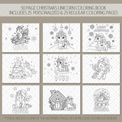 Personalized Unicorn Coloring Book, Christmas Advent 11x8.5" Spiral