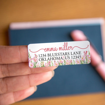 Custom Address Labels - Personalized Pink Gladiolus Floral Return Stickers