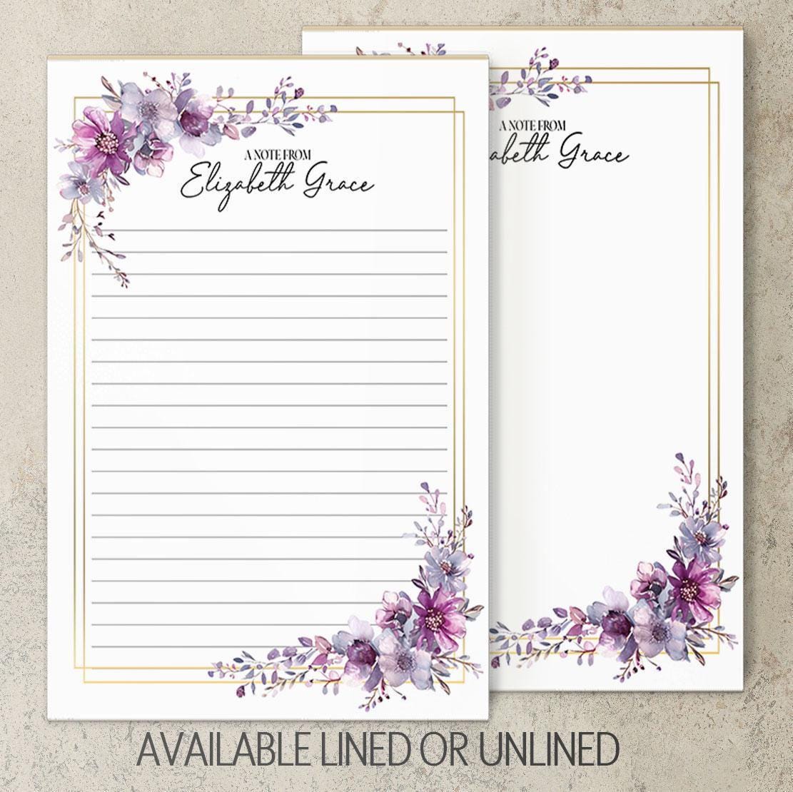 Personalized Notepad – Custom Floral Notepad With Purple Floral Design & Hard Cardboard Backing