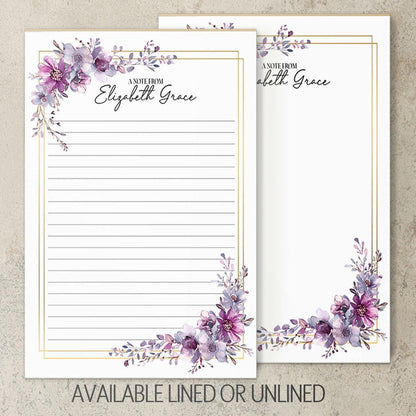 Personalized Notepad – Custom Floral Notepad With Purple Floral Design & Hard Cardboard Backing