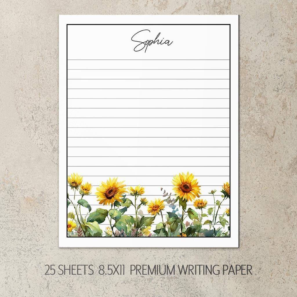 Personalized Stationery Set - Sunflower Notebook, Letter Writing Sets & Floral Notepads Gift
