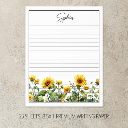 Personalized Stationery Set - Sunflower Notebook, Letter Writing Sets & Floral Notepads Gift