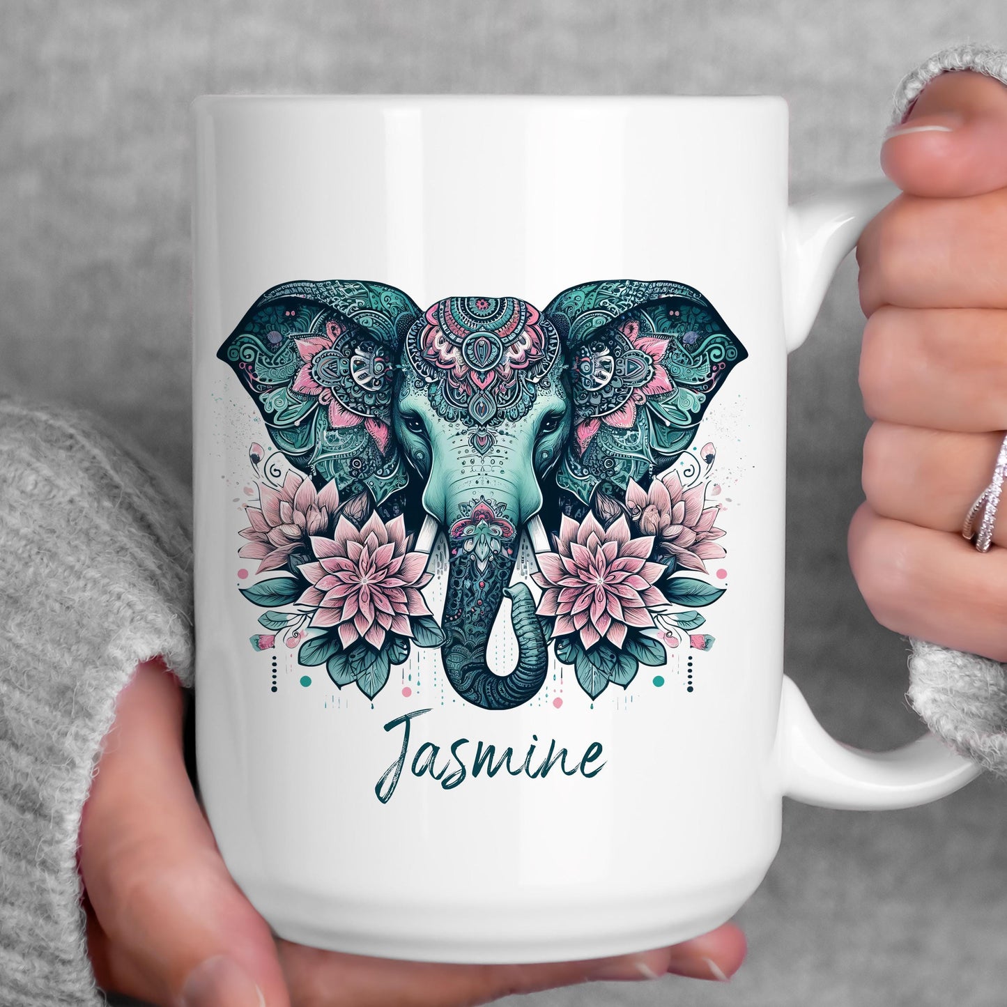 Personalized Elephant Mug - Custom Coffee Cup for Elephant Lovers Gift | Microwave Safe Ceramic