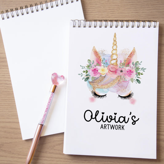 Personalized Kids Sketchbook - Custom Drawing Pad with Name | Unicorn Art Book