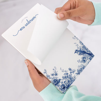 Personalized Notepad Featuring Blue White Stationery & Floral Chinoiserie Design – Gift for Mom