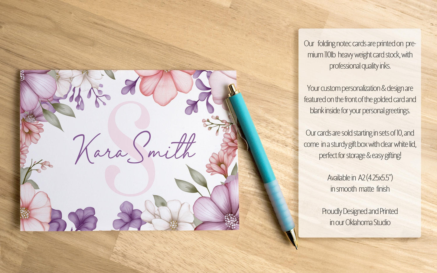 Personalized Note Cards - Custom Folded Notecards with Wildflower Stationery & Matching Envelopes Included