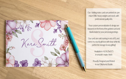 Personalized Note Cards - Custom Folded Notecards with Wildflower Stationery & Matching Envelopes Included