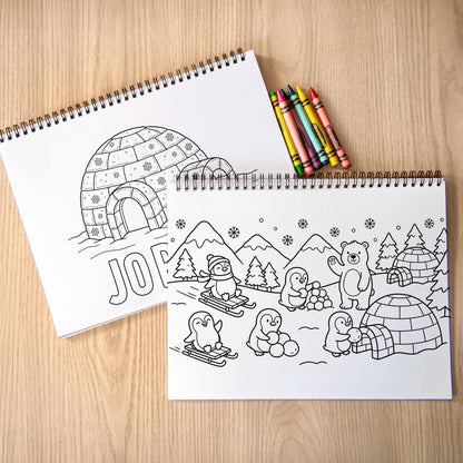 personalized coloring book, Arctic Winter 50-Pg Spiral Kids Gift