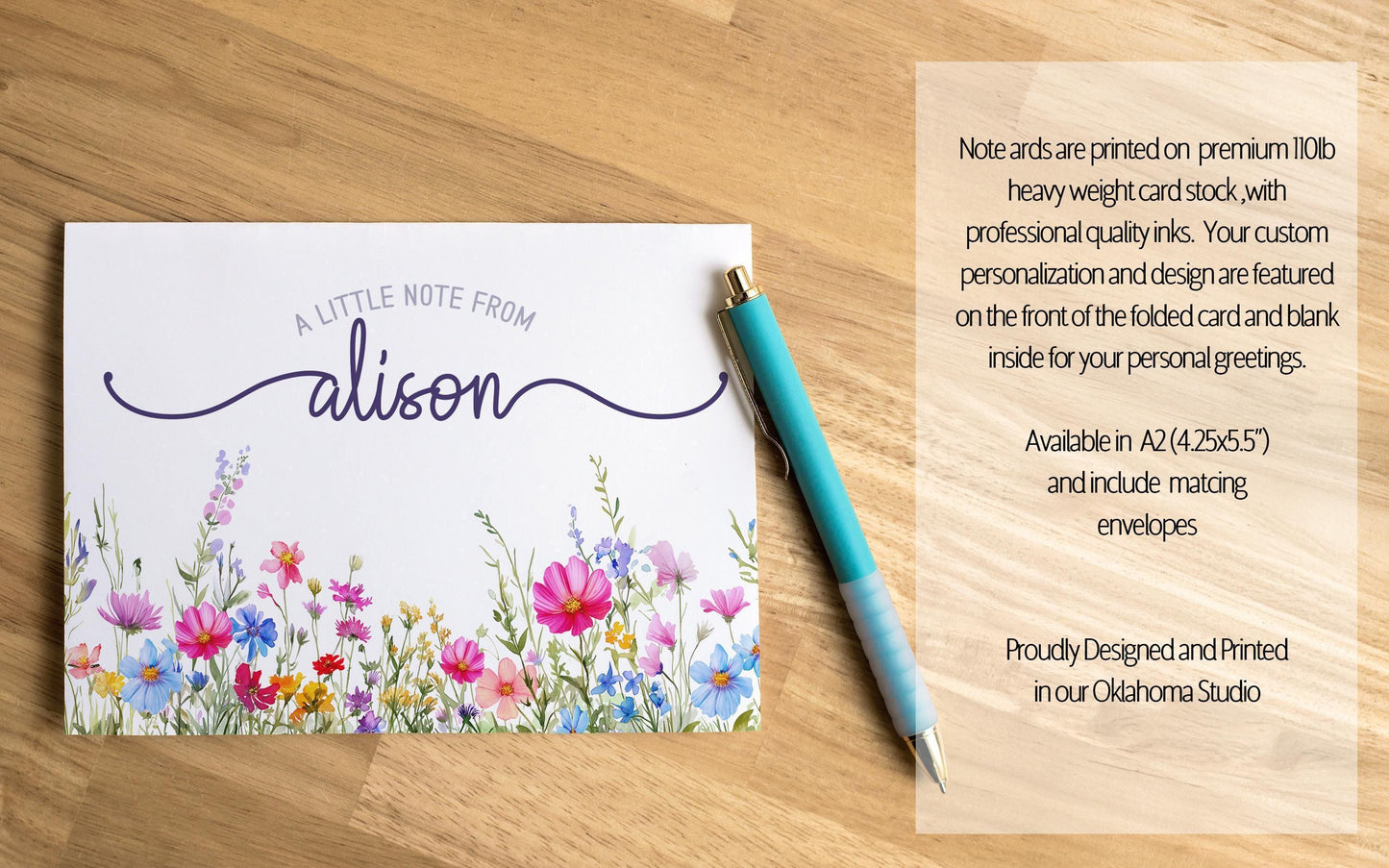 Personalized Stationery Set - Wildflower Letter Writing Set With Envelopes & Notecards