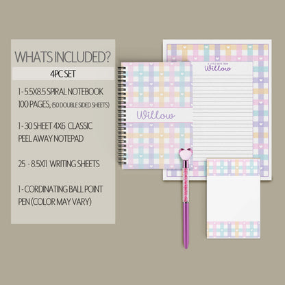 Personalized Stationery Set - Kids Letter Writing Kit with Heart Notebook & Envelopes