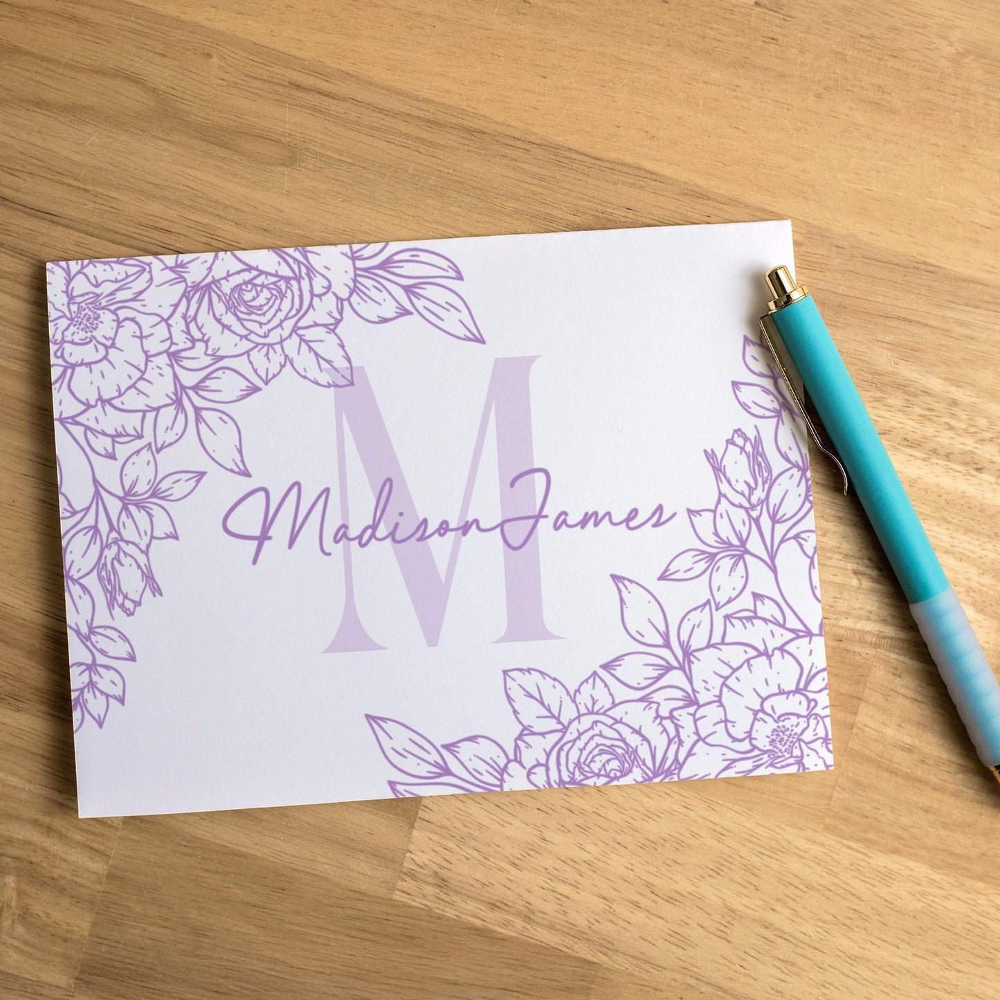 Personalized Monogram Note Cards – Custom Floral Notecards with Envelopes & Folded Thank You Cards