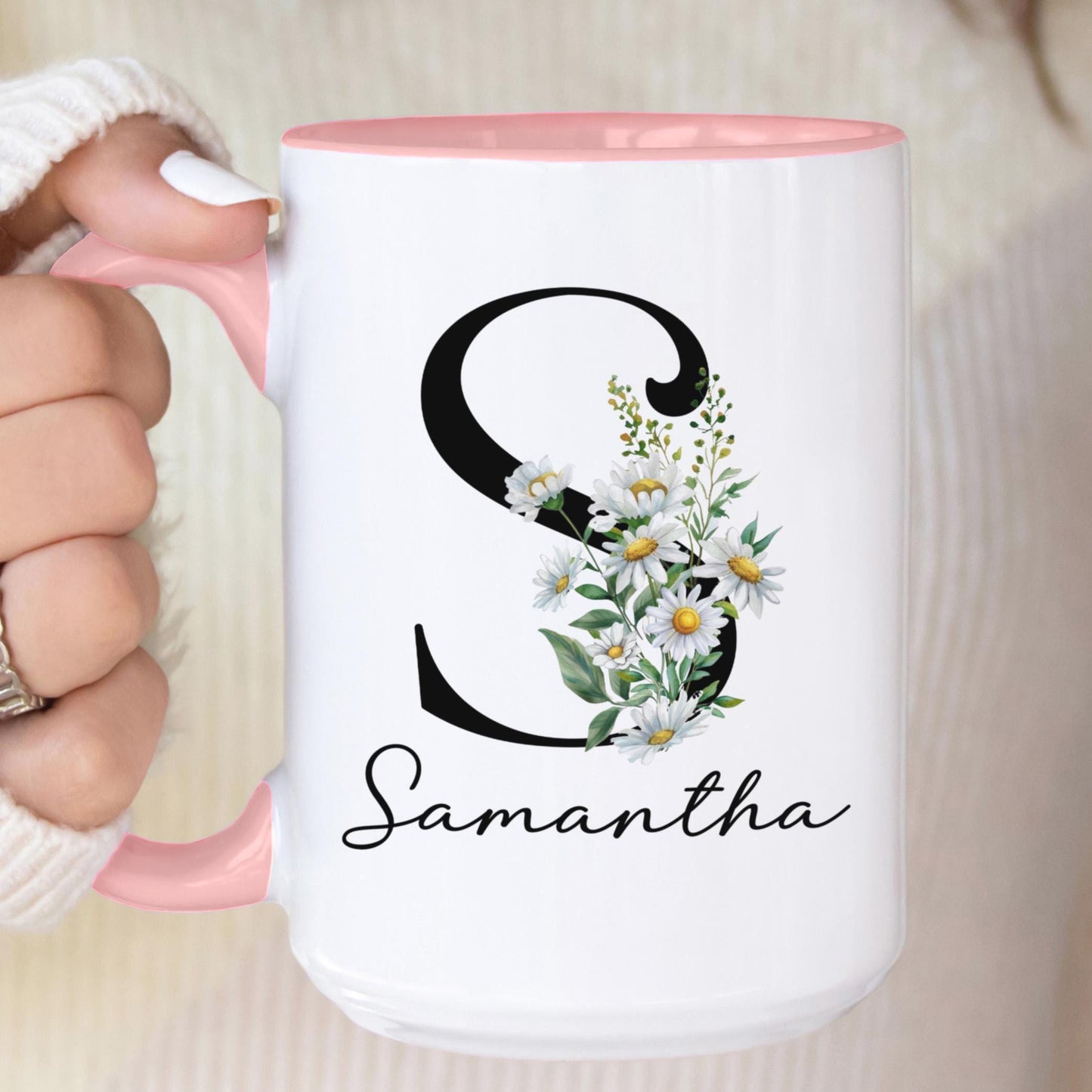 Custom Birth Flower Mug – Personalized Rose Flower Cup | Monogram Initial & Birthday Gift