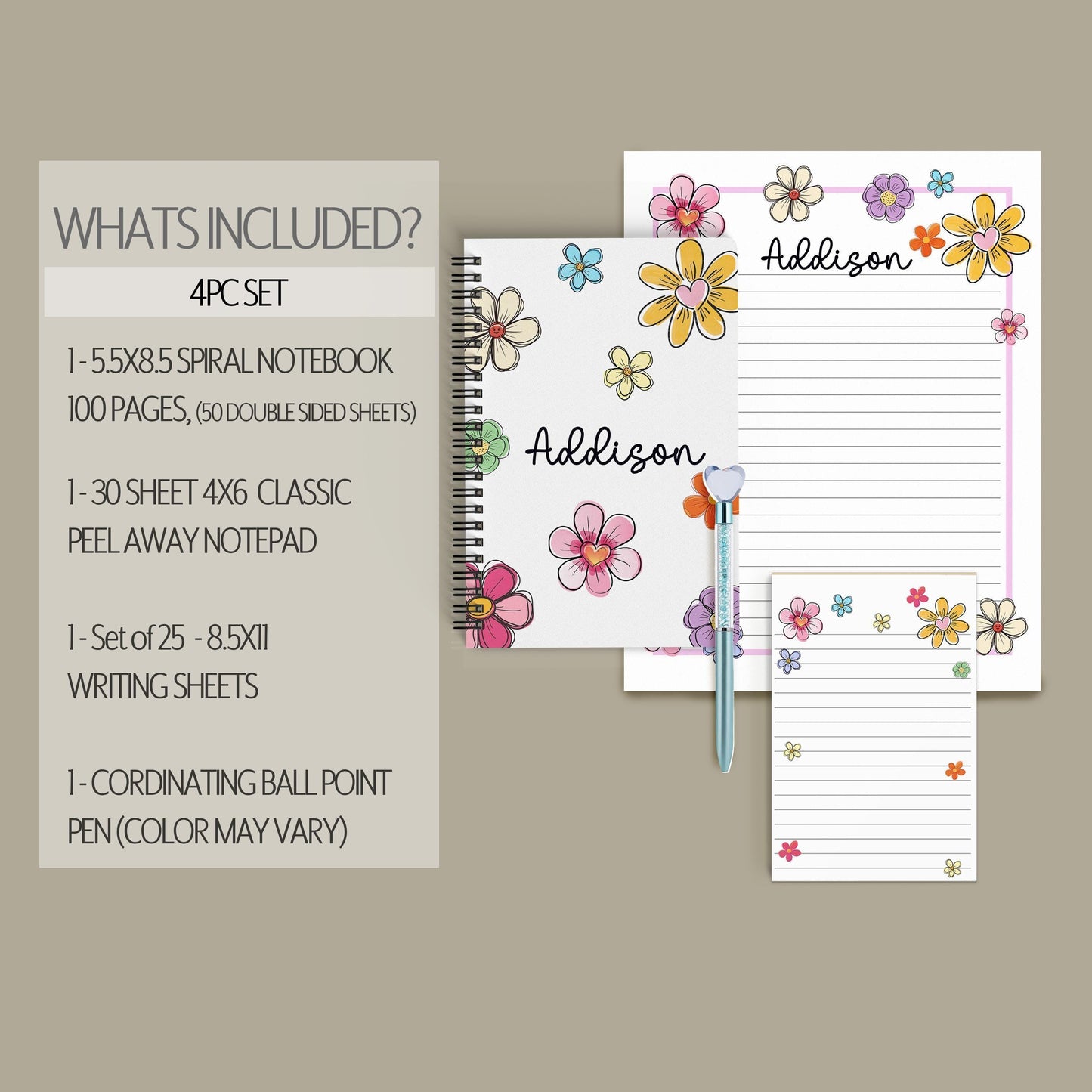 Personalized Stationery Set – Kids Letter Writing Kit With Floral Notepads & Envelopes
