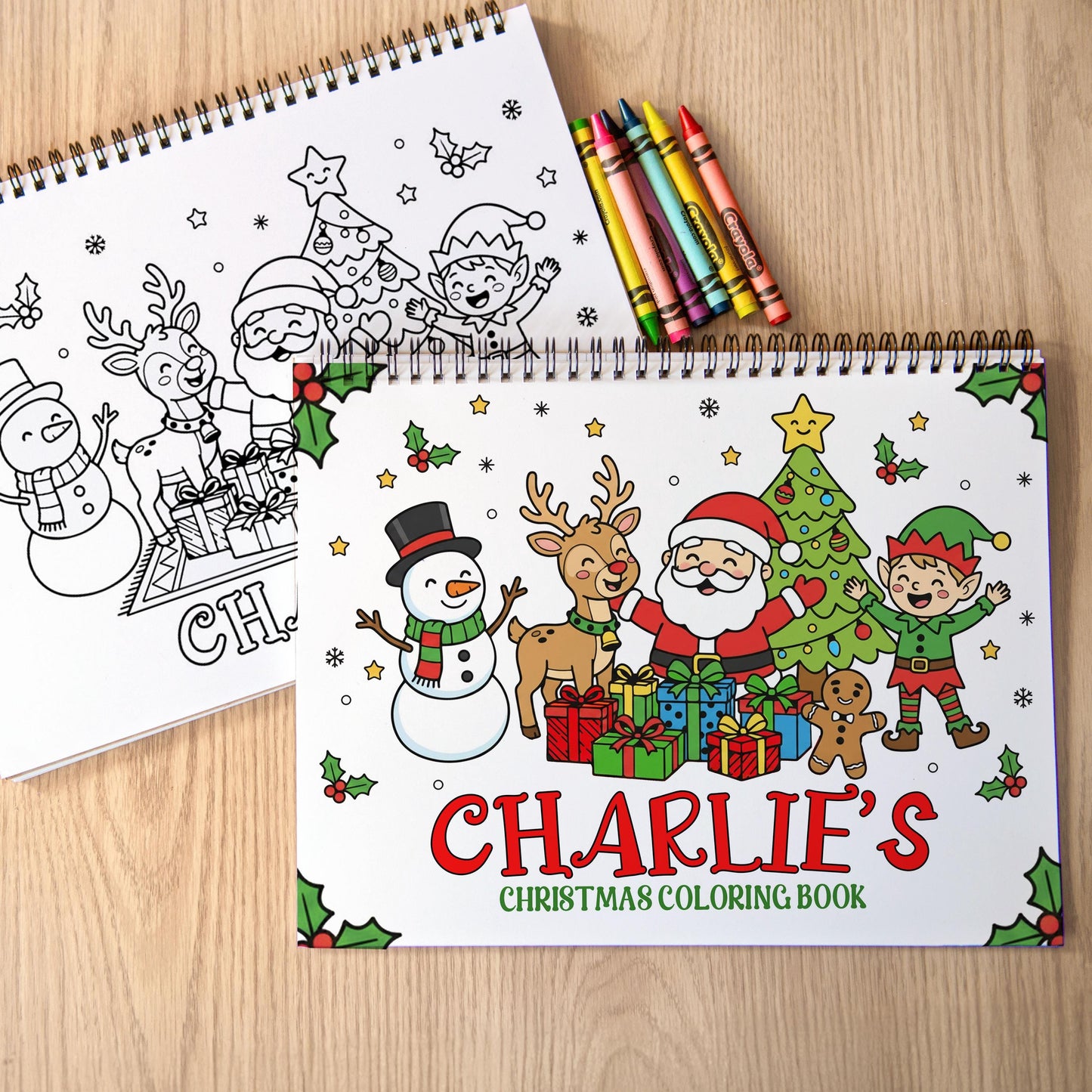Personalized Christmas Coloring Book 50 Pages, Spiral 11x8.5 Gift