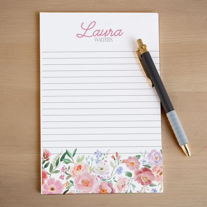Personalized Flower Notepad – Custom Name Notepads | Pink Floral Garden Stationery Gift