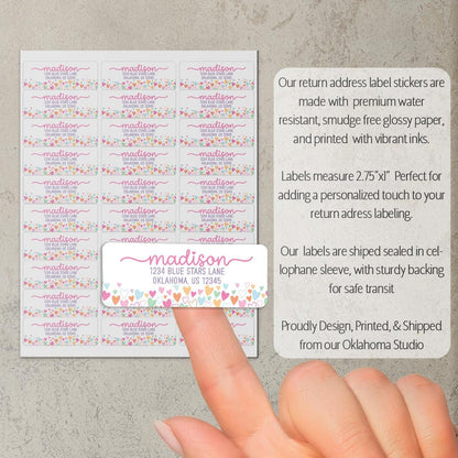 Personalized Address Labels | Back To School Rainbow Heart Custom Return Address Sticker Sheets