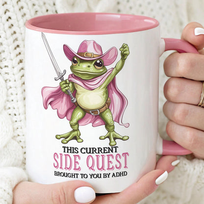 Funny Womens Coffee Mug - Cute Pink Cowboy Frog Side Quest Ceramic Cup