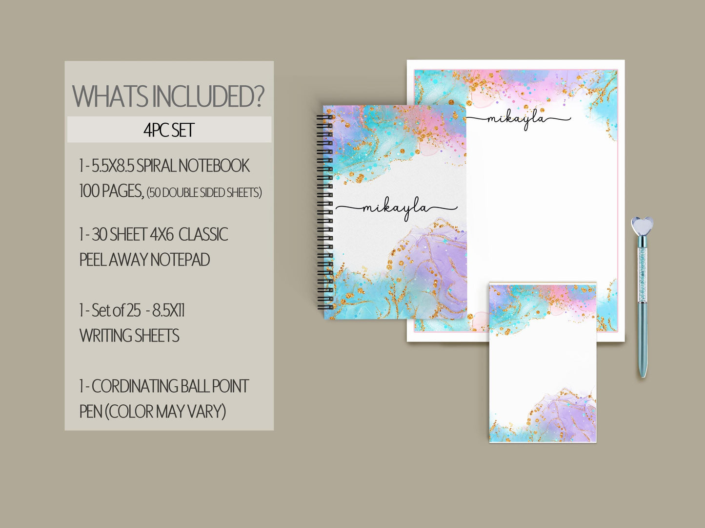 Personalized Stationery Set – Letter Writing Kit with Spiral Notebook & Pen