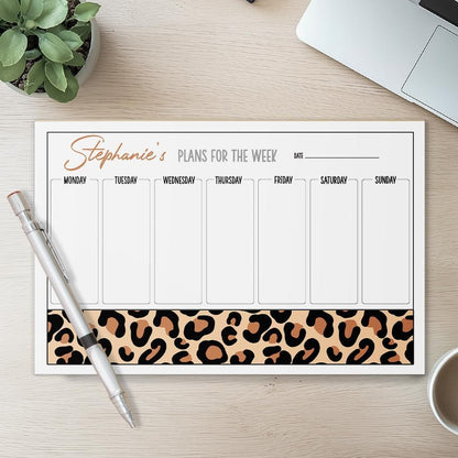Weekly Planner Notepad - Personalized Leopard Print Planner with Custom Name, Teacher Gift Idea