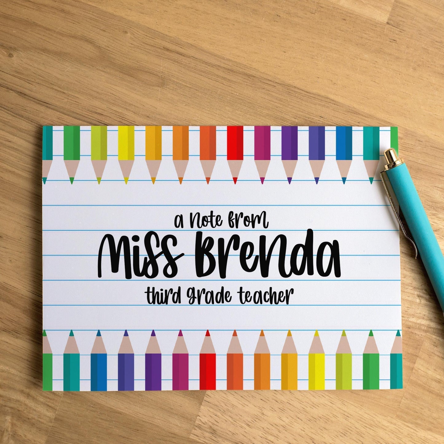 Personalized Teacher Notecards - Custom Note Cards & Matching Envelopes Included