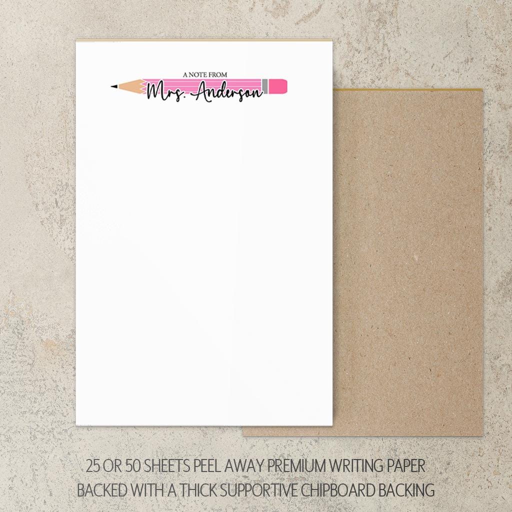 Personalized Teacher Notepad - Colorful Teacher Stationery, Custom Name Classroom Notepads Gift