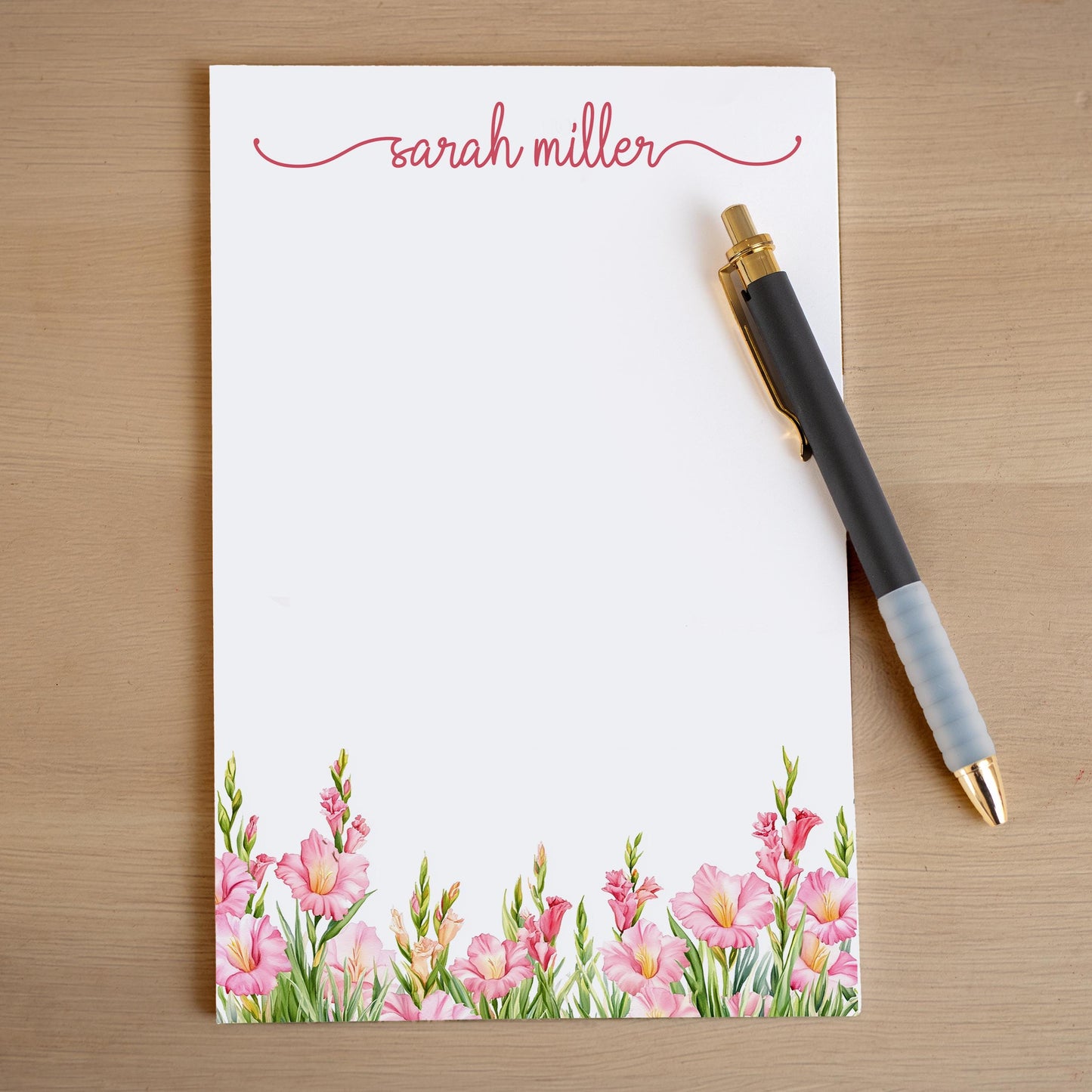 Personalized Notepad - Pink Wildflower Custom Name Note Pad | Floral Stationery Gift