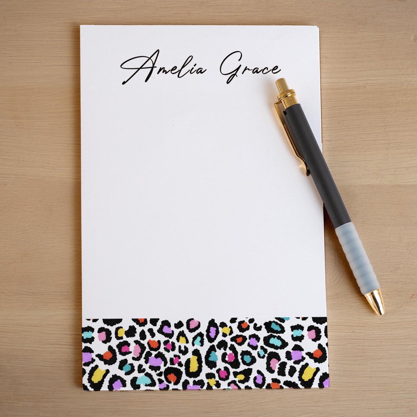 Personalized Notepad - Custom Name Notepad with Leopard Print Stationery | Rainbow Aesthetic Note Pad