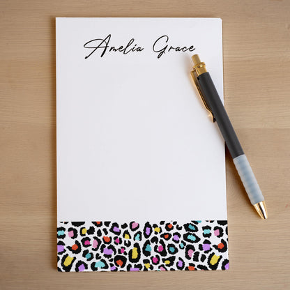 Personalized Notepad - Custom Name Notepad with Leopard Print Stationery | Rainbow Aesthetic Note Pad