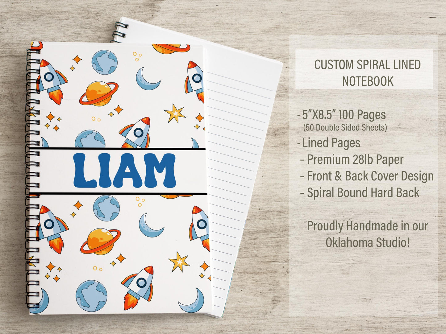 Boys Stationery Set - Personalized Notepad & Rocket Ship Notebook with Envelopes