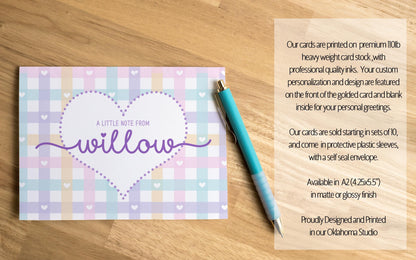 Personalized Note Cards - Custom Name Notecards | Cute Girls Stationery Set with Envelopes