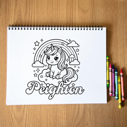 Personalized Unicorn Coloring Book, 50-Page Spiral-Bound Gift Set