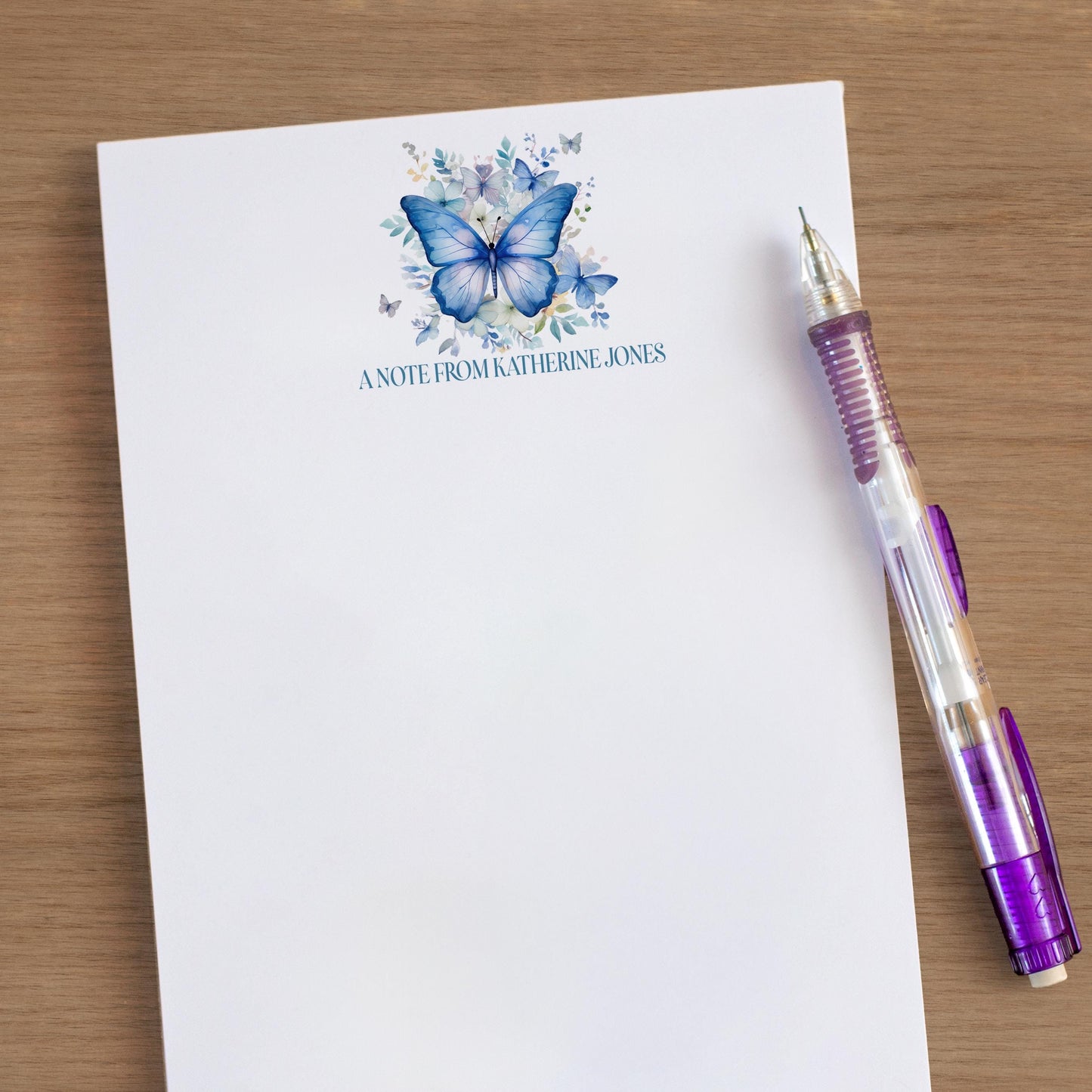 Personalized Butterfly Notepad - Custom Name Notepad With Floral Butterfly Stationery
