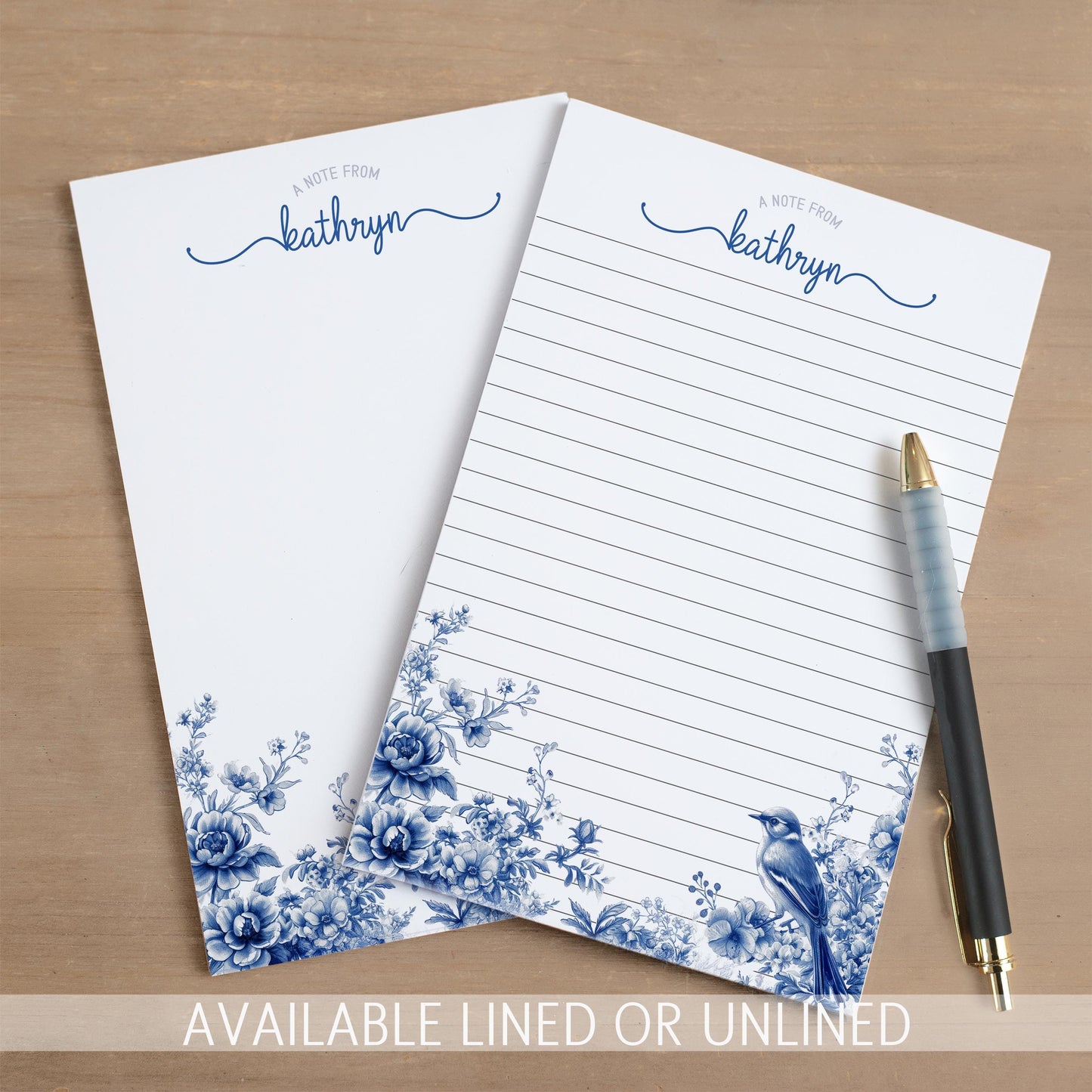 Personalized Notepad Featuring Blue White Stationery & Floral Chinoiserie Design – Gift for Mom