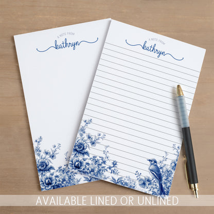 Personalized Notepad Featuring Blue White Stationery & Floral Chinoiserie Design – Gift for Mom