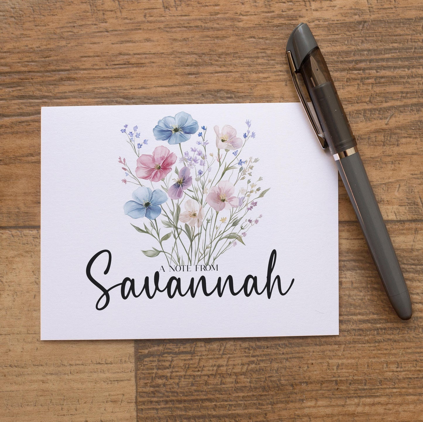 Personalized Note Cards – Wildflower Stationery Set of 10 Cards with Custom Envelope Colors