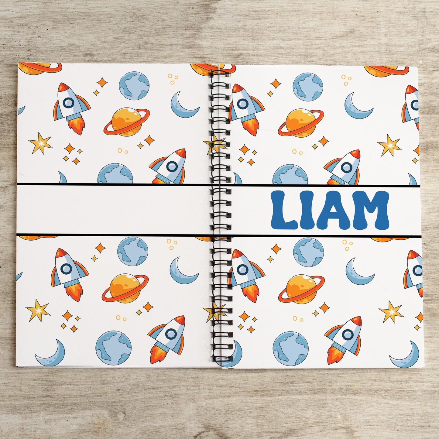 Custom Boys Notebook - Personalized Space Rocket Spiral Bound Journal with Lined or Blank Pages
