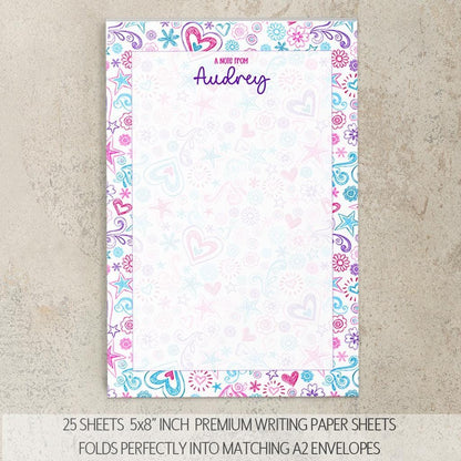 Personalized Stationery Set - Premium Letter Writing Sets with Glitter Ballpoint Pen & Notepad