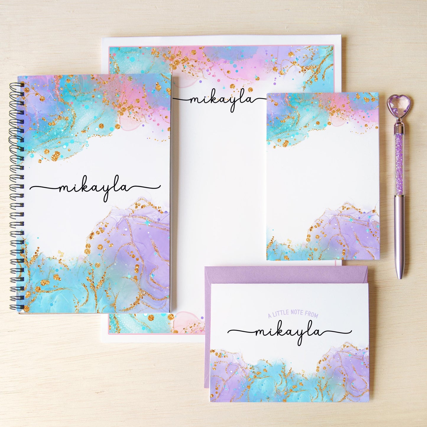 Personalized Stationery Set – Letter Writing Kit with Spiral Notebook & Pen