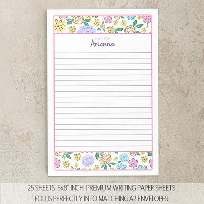 Personalized Stationery Set - Wildflower Print Letter Writing Set with Self-Seal Envelopes & Notecards