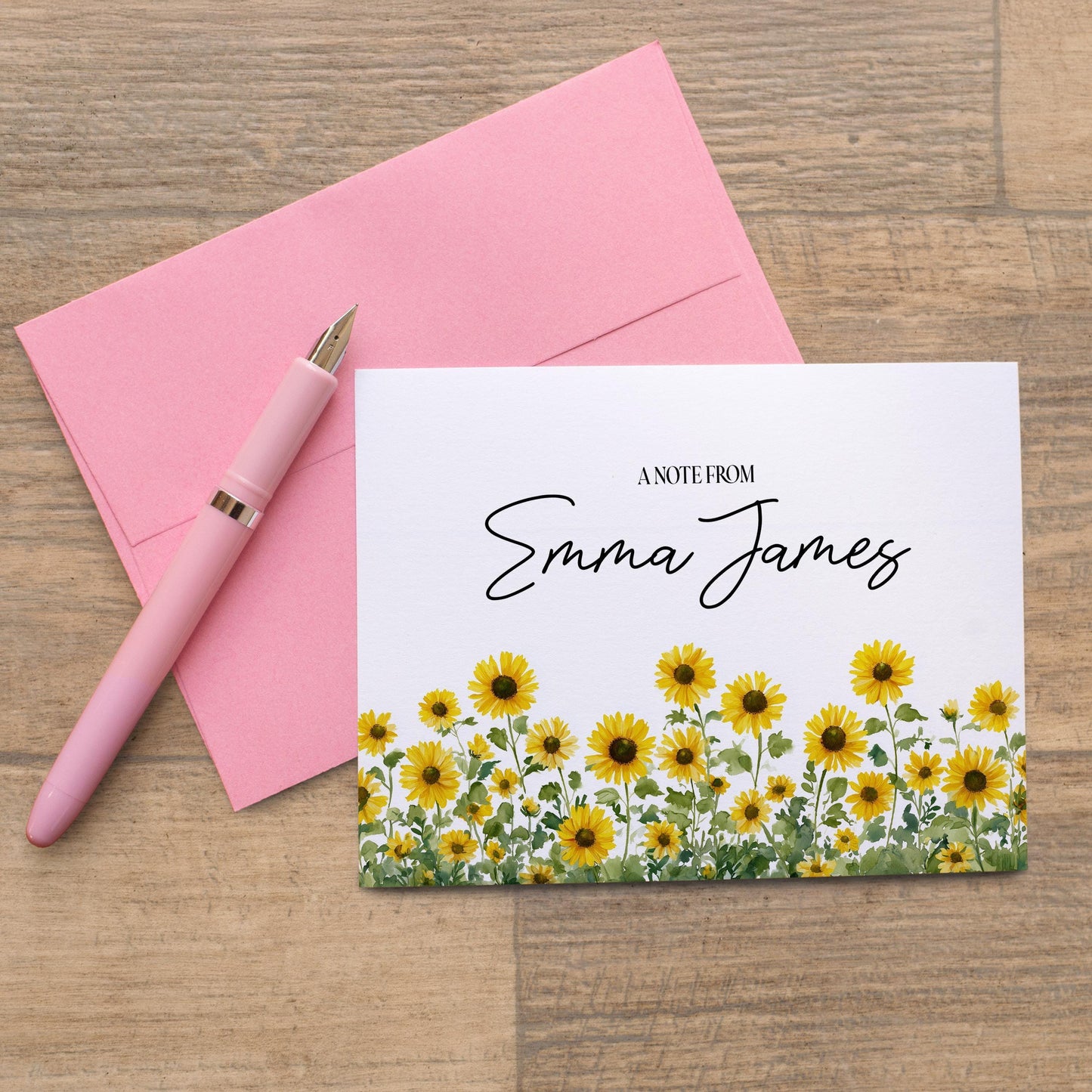 Personalized Note Cards - Sunflower Floral Thank You Cards Set with Custom Envelopes