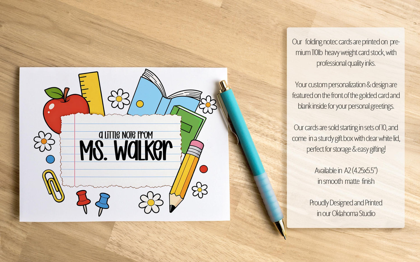 Personalized Teacher Notecards – Back to School Cards | Custom Teacher Cards, Thank You Notes