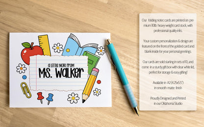 Personalized Teacher Notecards – Back to School Cards | Custom Teacher Cards, Thank You Notes