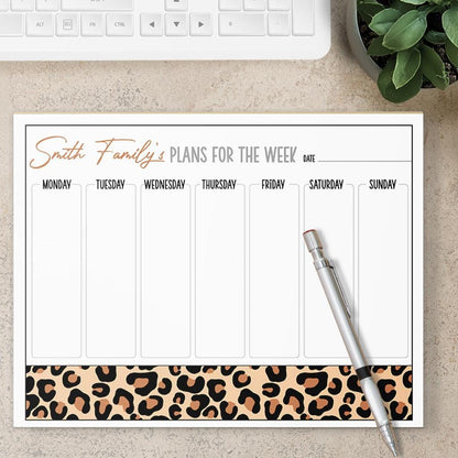 Weekly Planner Notepad - Personalized Leopard Print Planner with Custom Name, Teacher Gift Idea