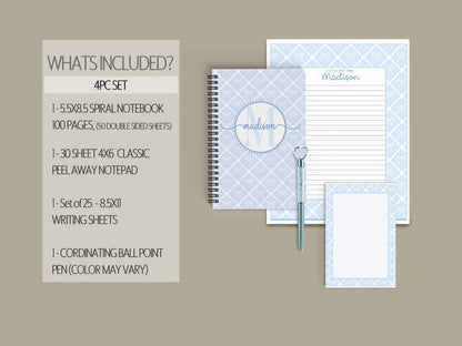 Personalized Stationery Set - Letter Writing Set with Blue Coquette Bow & Notecards