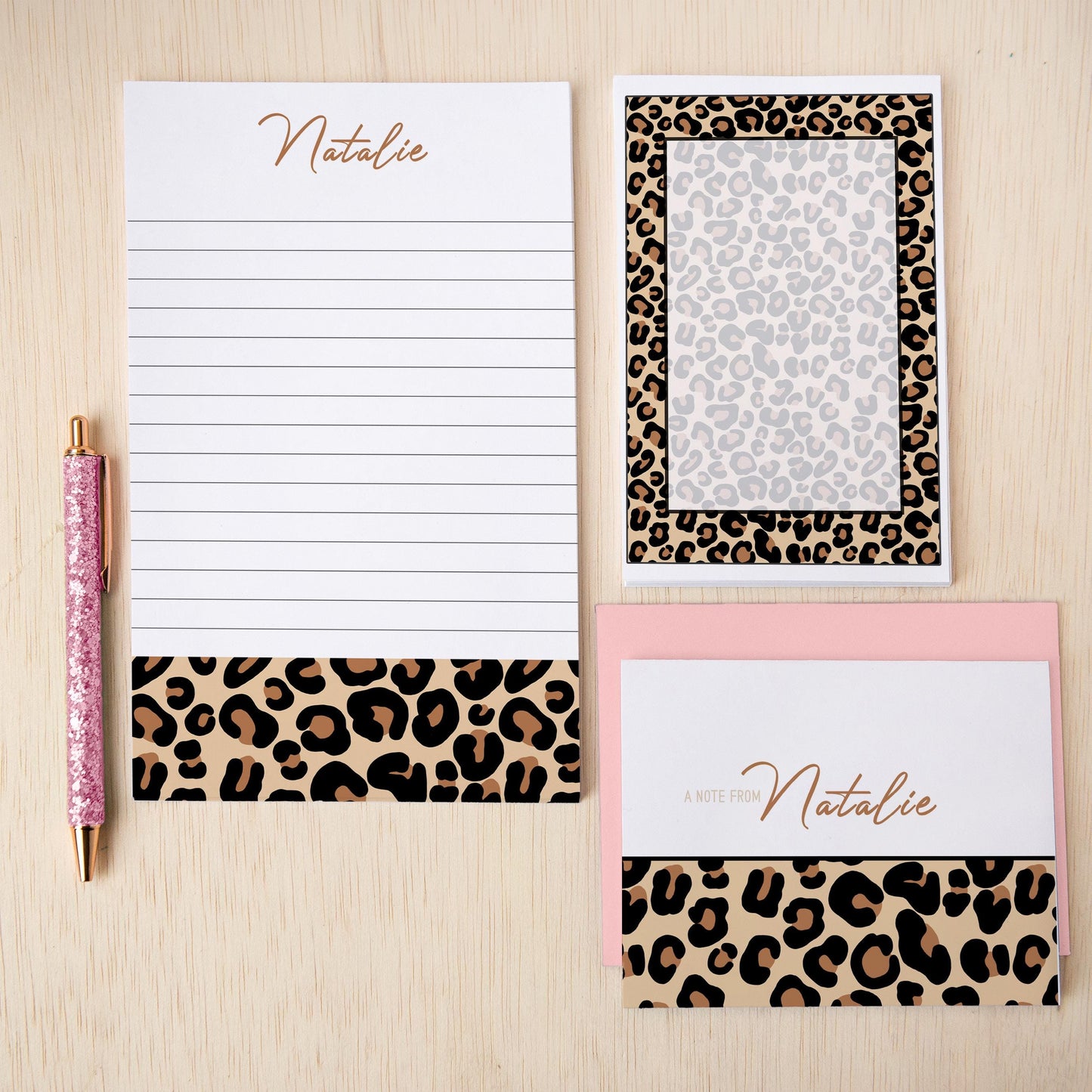 Personalized Stationery Set - Leopard Print Letter Writing Set with Premium Paper & Envelopes