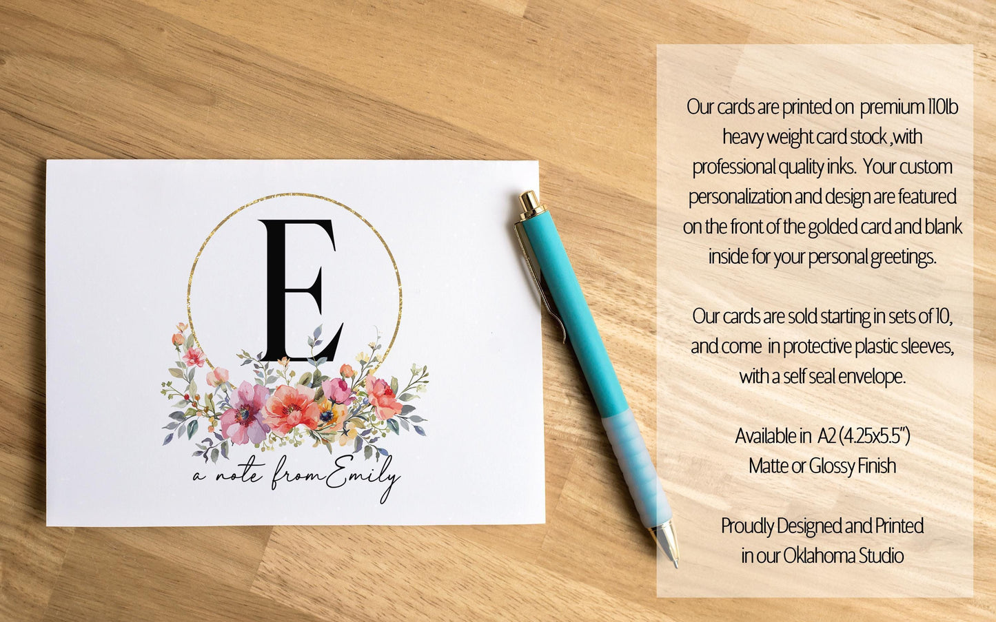 Personalized Note Cards - Floral Stationery Set with Custom Folded Cards & Matching Envelopes