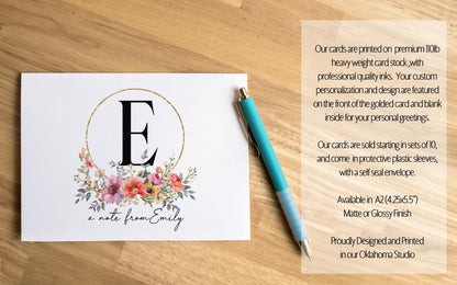 Personalized Note Cards - Floral Stationery Set with Custom Folded Cards & Matching Envelopes